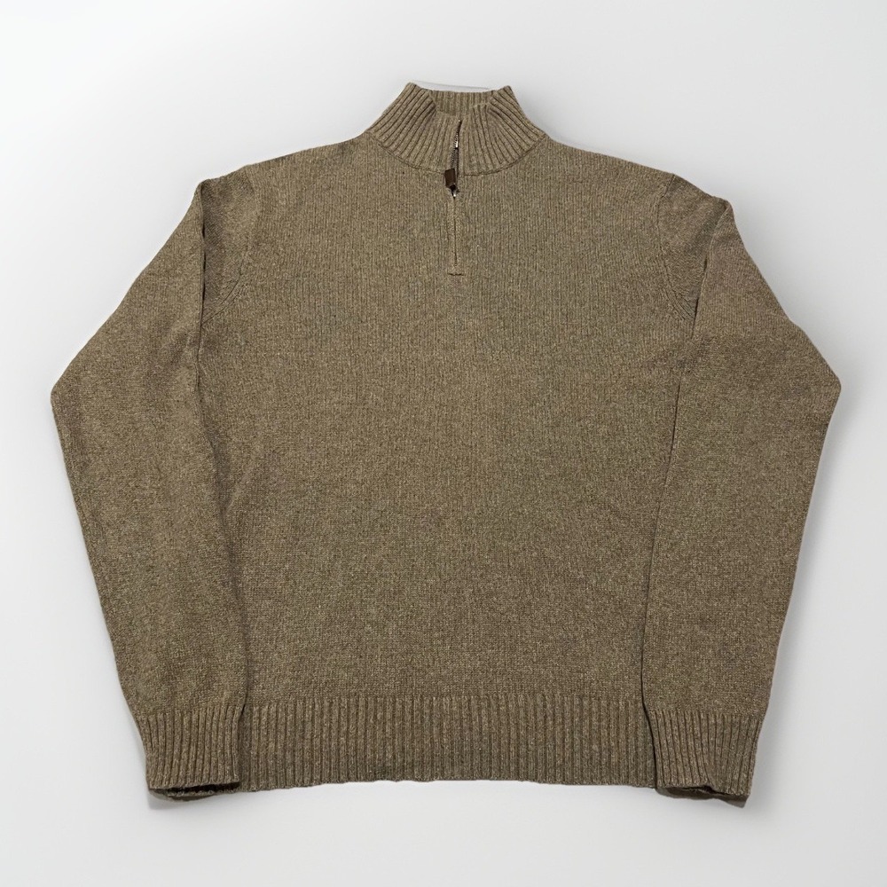 J. Crew Mens Brown Ribbed Hem Mock Neck Cotton Cashmere 1/4-Zip Knit Sweater L